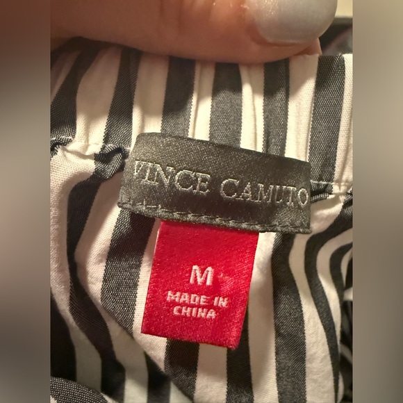 Vince Camuto White and Blue Off-Shoulder Blouse with Flutter Sleeves - Picture 7 of 8